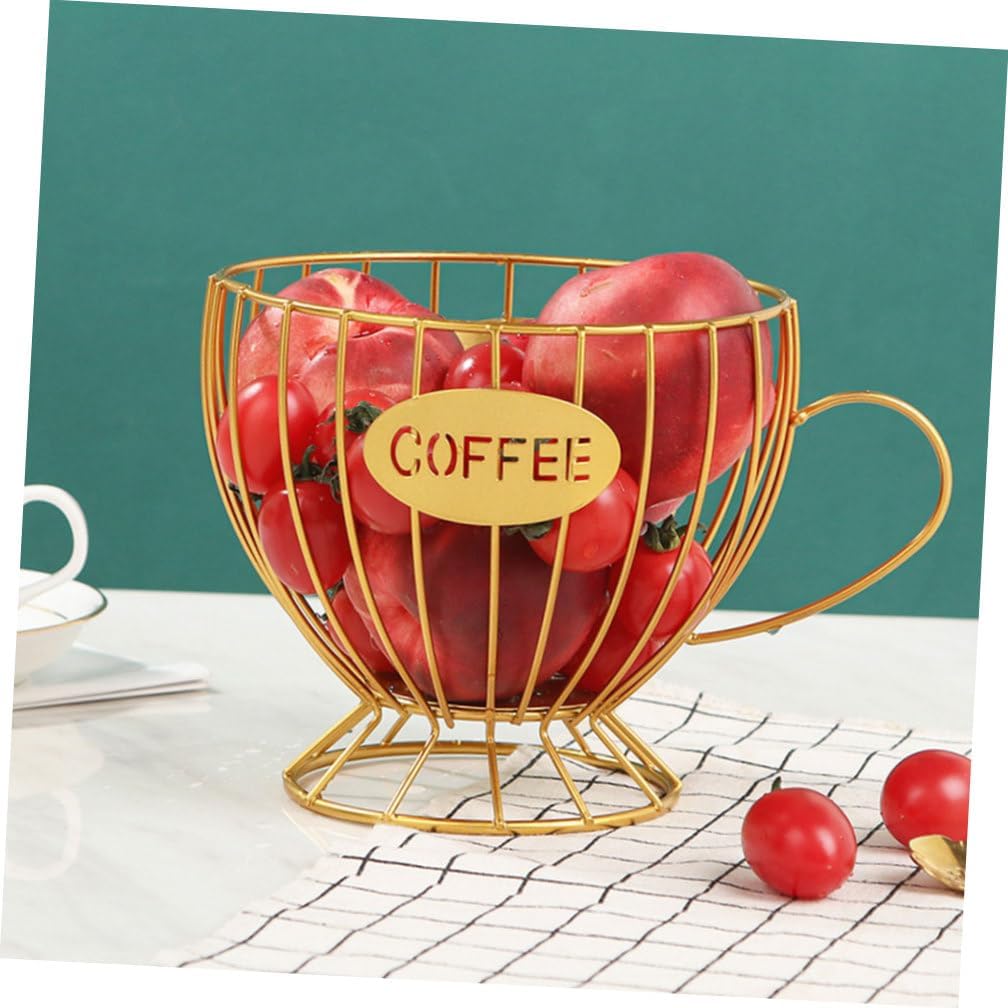 Wakauto Large Capacity Metal Capsule Organizer Basket Multipurpose Storage Holder for Home Kitchen Office Cafe Fruit Snack Holder Easy to Clean Gold