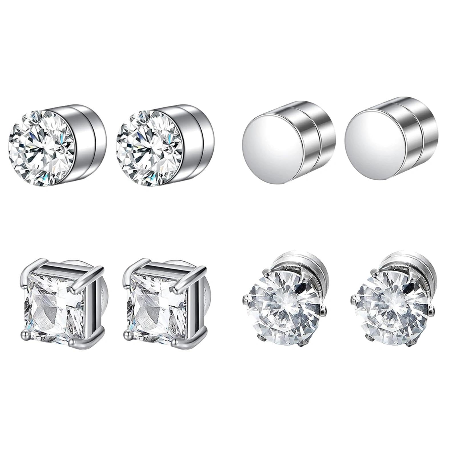 4 Pairs Magnetic Stud Earrings Fake Earrings Magnetic Stud Earrings Silver 6 mm Magnetic Earrings Magnetic Earrings for Men Women Surgical Steel-image-12