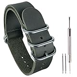 uEmoh One-Piece Watch Bands For Nato Style Genuine Watch Straps for Men Women- 14mm 16mm 18mm 20mm 22mm 24mm Top Grain Cowhide Leather Watch Strap (22mm, Green/Sliver Buckle)