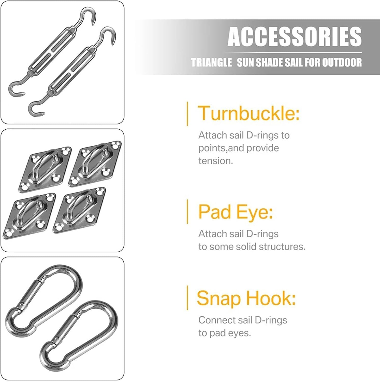 Shade Sail Hardware Kit with 15M Cable Wire Stainless Steel Awning Canopy Installation Kit Turnbuckles Eye Hook Kit for Garden