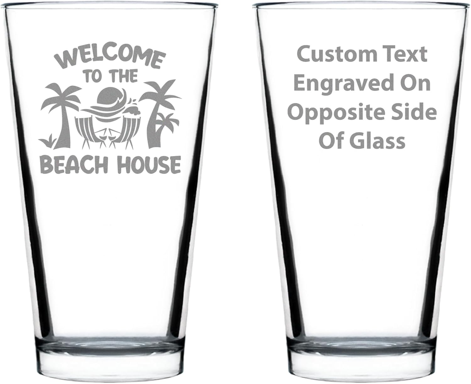 Bevvee Welcome To The Beach House - Pint Glass for Beer - Coastal Decor for Home - Set of 2-16 oz Glasses
