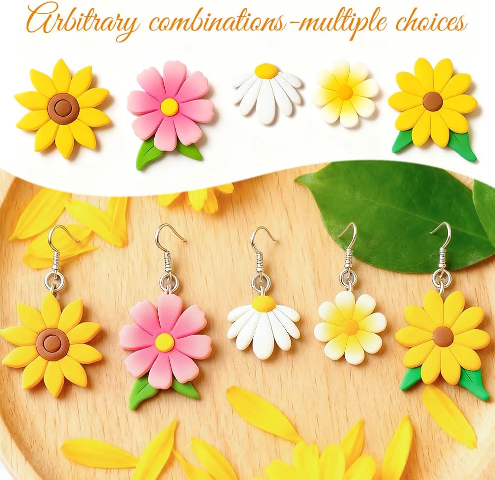 ORIGACH 18 PCS Sunflowers Daisies and Cosmos Polymer Clay Cutters for Earrings Muti-Shapes Geometric Clay Cutters with Box for Jewelry Making, DIY, 0.4-1.3×0.6-1.3Inch