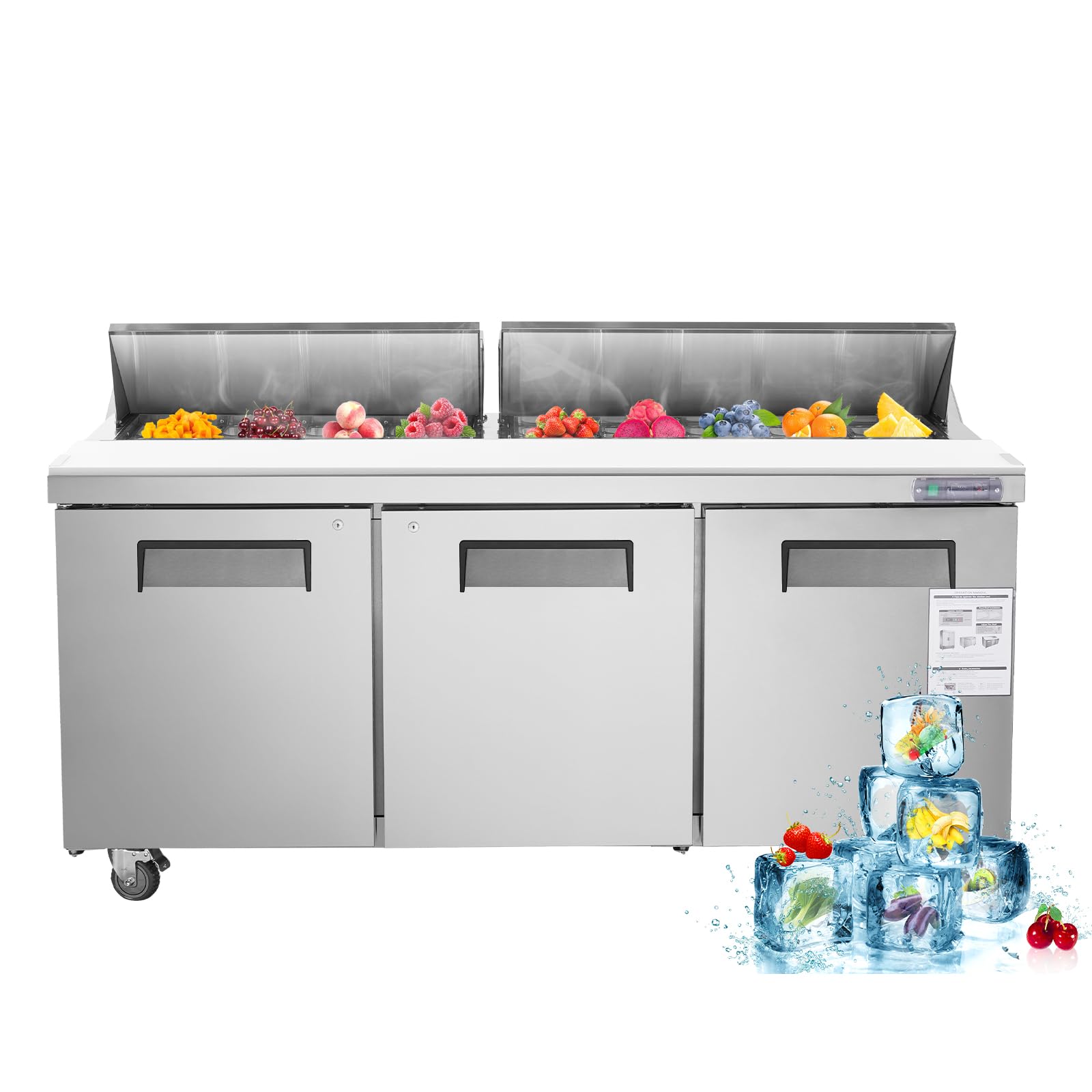 JINSONG 72" Refrigerator Sandwich &amp; Salad Prep Table, Stainless Steel Refrigerated Food Prep Station, 20 cu. ft with Cutting Board and 18 Pans for Restaurants, Bar, Shops, etc