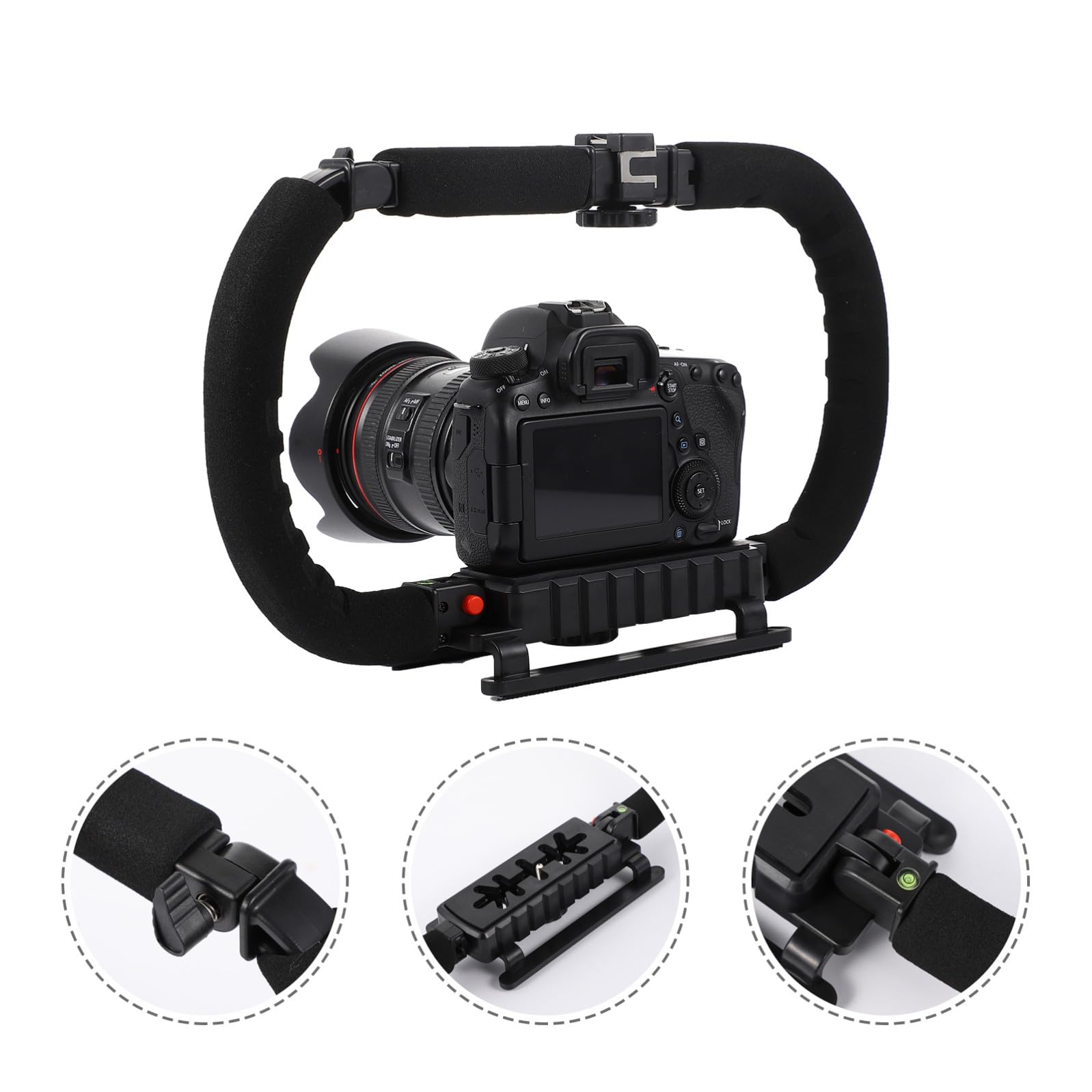 Stabilizzatore Fotocamera Portatile Impugnatura Antiscivolo in Plastica e Metallo Supporto Ergonomico 3 Porte Slitta Fredda per Riprese Video Stabili