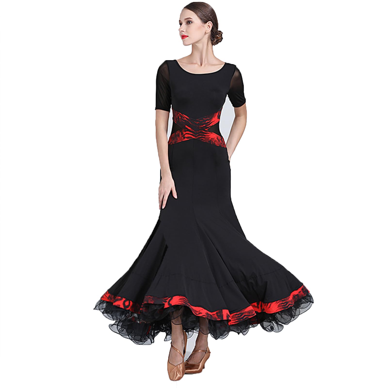 purpleq Tanzabend Ballkleid Tanz Kleider - Professionelle Moderne Ballsaal Tänze Latein Walzer Tango Quickstepp Trikot Accessoires Kostüm Spitzen Pailletten Langarm Tanzkleider Für Damen