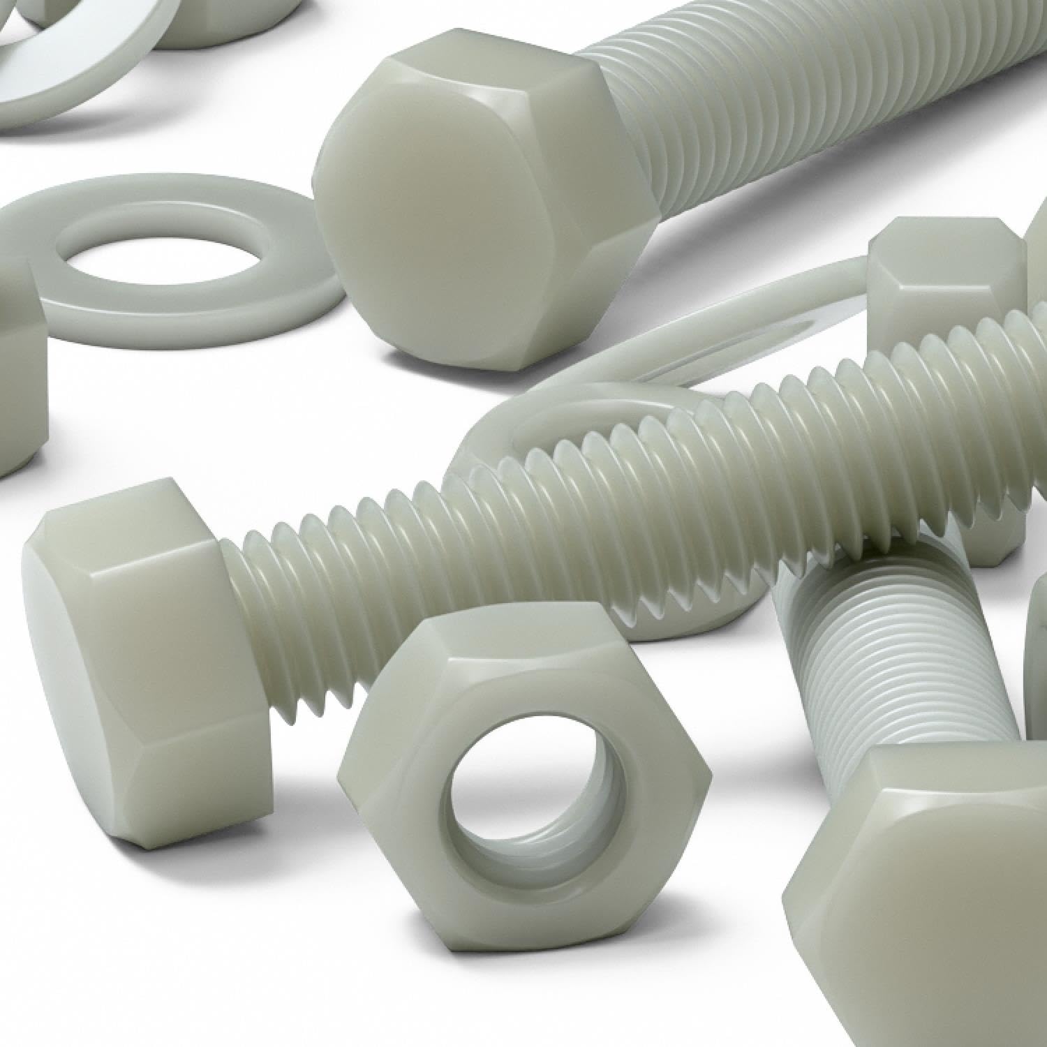 10 x testa Esagonale in super nylon, M10 x 50mm, rinforzato con riempimento in vetro, viti macchinari, Dadi e bulloni di plastica, Rondelle,
