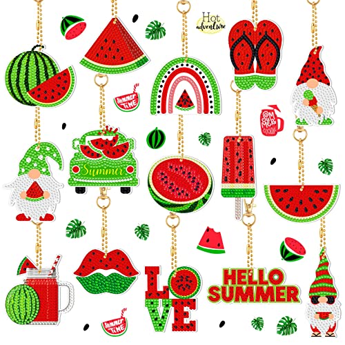 15 Pcs Diamond Art Keychains Watermelon Diamond Painting Keychain Kit Handmade Diy Fruit Gnome Ornaments Keychain Spring Summer Diamond Painting Key Rings For Adult Craft Bag Phone Gift Decoration #TOP10