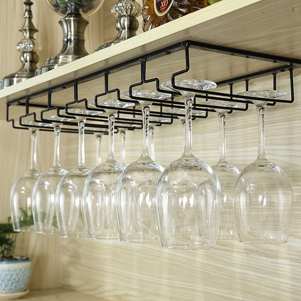 Soporte para copas colgantes – Portavasos con 6 rangos – Soporte para copas para el almacenamiento de 12-18 copas de vino (2)