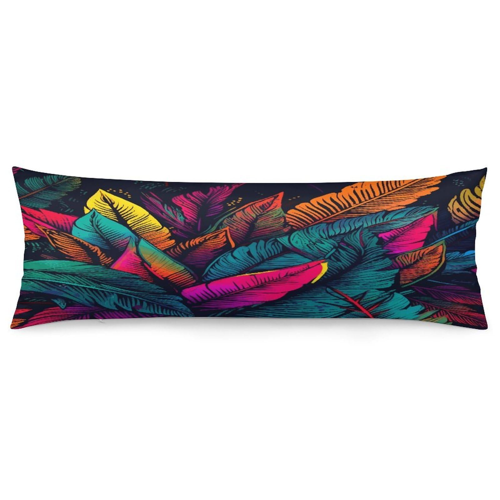 Body Pillow Pillowcase 19x53 Inch Colorful Tropical Leaves Pattern Print Body Pillow Cover with Hide Zipper Super Soft Cozy Long Pillow Case Rectangle Long Body Lumbar Cushion Case for Bedroom