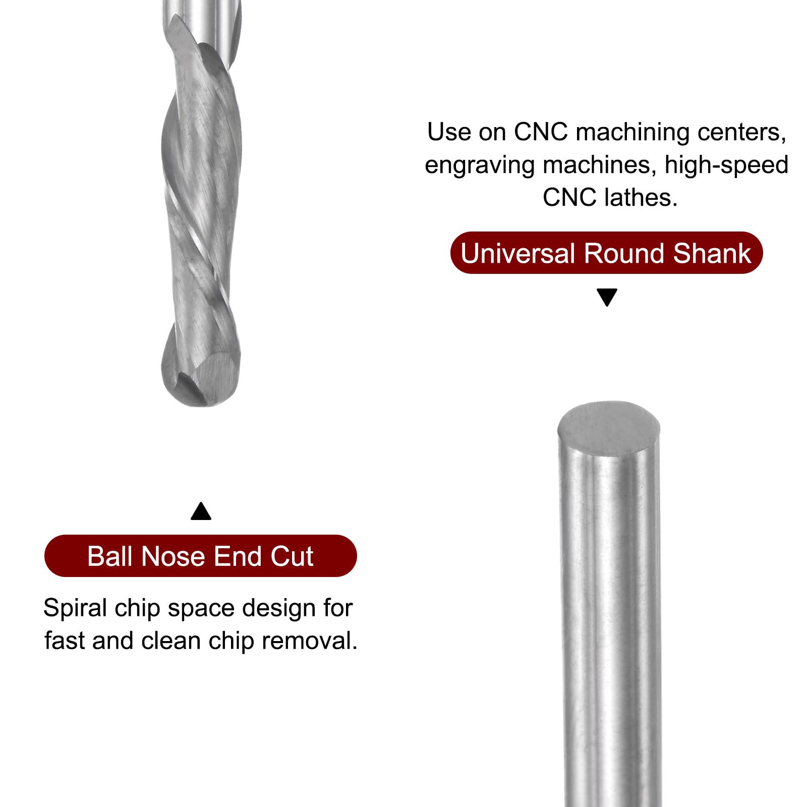HARFINGTON Ball Nose End Mill 4 Flute 3/32" Diameter 1/8
