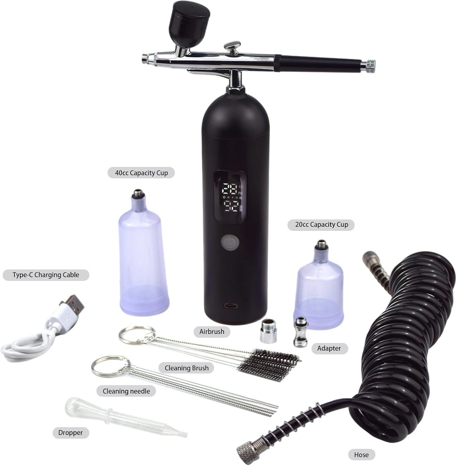 Airbrush Kit with Compressor 6000mAh, Airbrush Gun 35PSI with LCD Screen, Cordless Rechargeable Air Brush Machine, Portable Non-Clogging Airbrush Set for Nails, Makeup, Painting, Cake (Black)