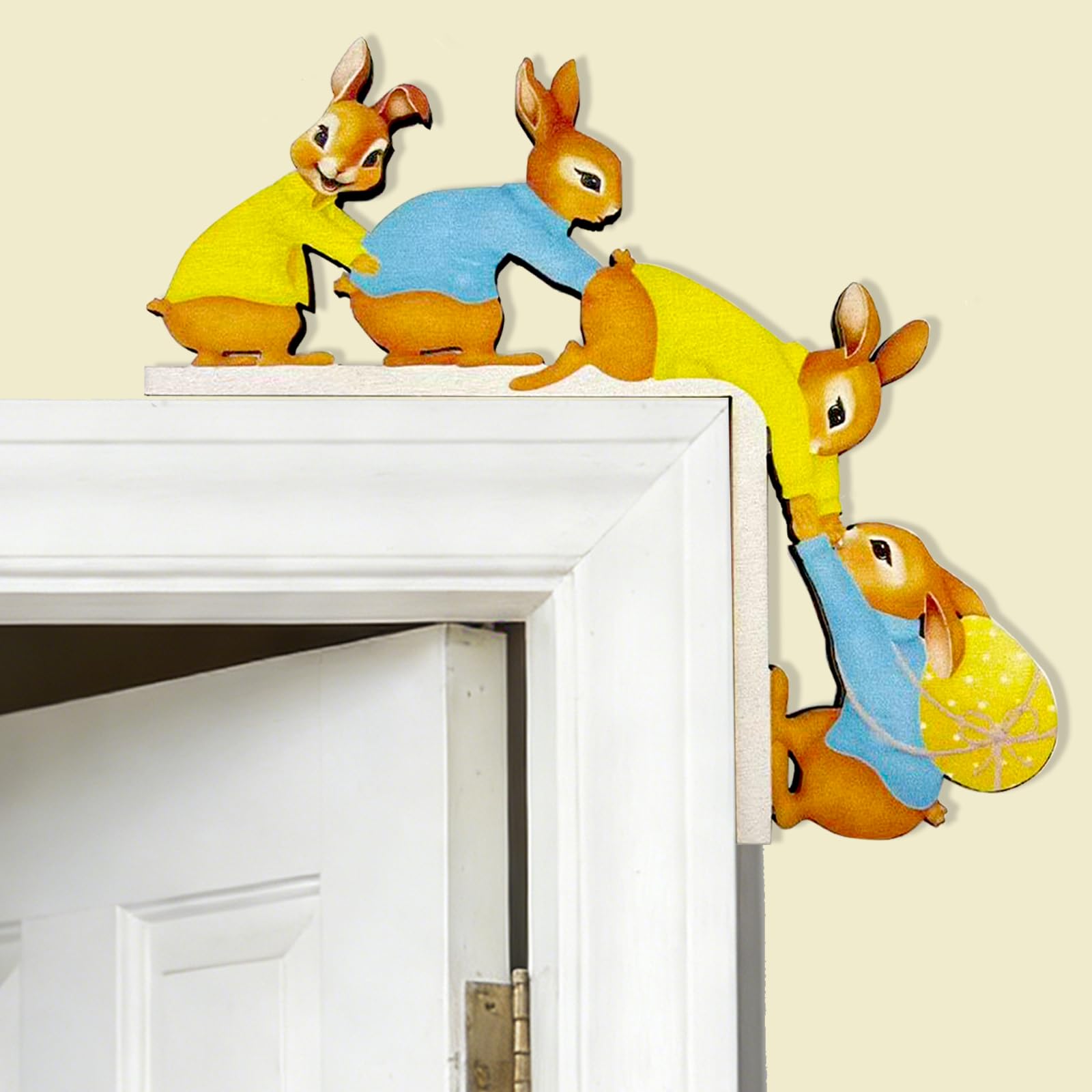 Türrahmen Deko Ostern, Osterdeko Türrahmen aus Holz, Lustige Osterhase Türschild, Eckdekoration Kaninchen Türdeko Frühlingsdeko, Geschenk für Ostern, Osterdekoration für Tür Fenster Kamin Kühlschrank