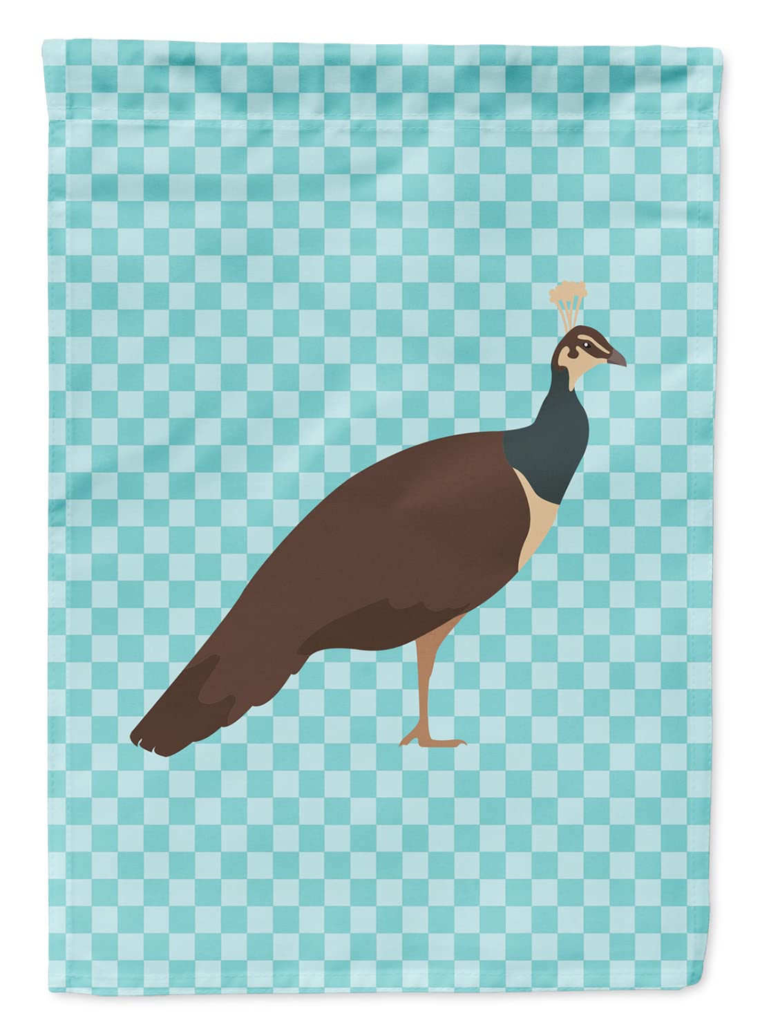 Caroline's Treasures BB8101GF Indian Peahen Peafowl Blue Check Flag Garden Size , Small, multicolor