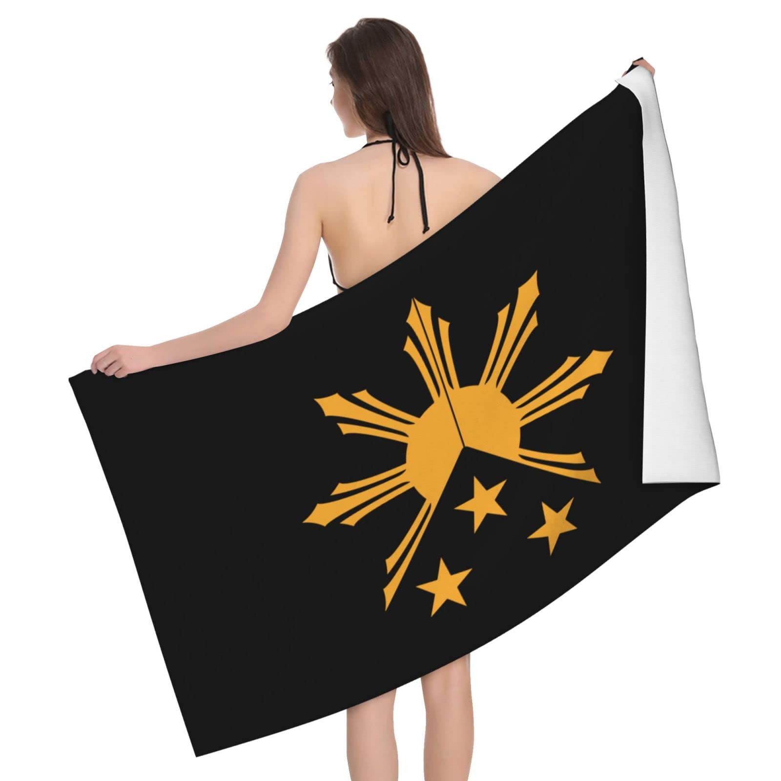 Lsjuee Philippines Filipino Sun and Stars Flag Bath Towel Absorb Water Quick Dry Bath Towel, for Beach, Swimming Pool, Camping