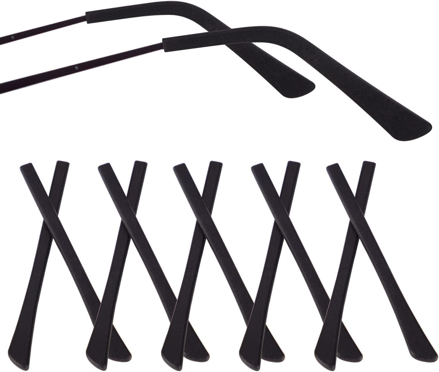 YieJoya Eyeglass End Tips, 10 pares de medias de silicona antideslizantes para los oídos de piezas de tubo de manga para gafas de sol suaves de repuesto únicas para el ojo fino y delgado, color negro …