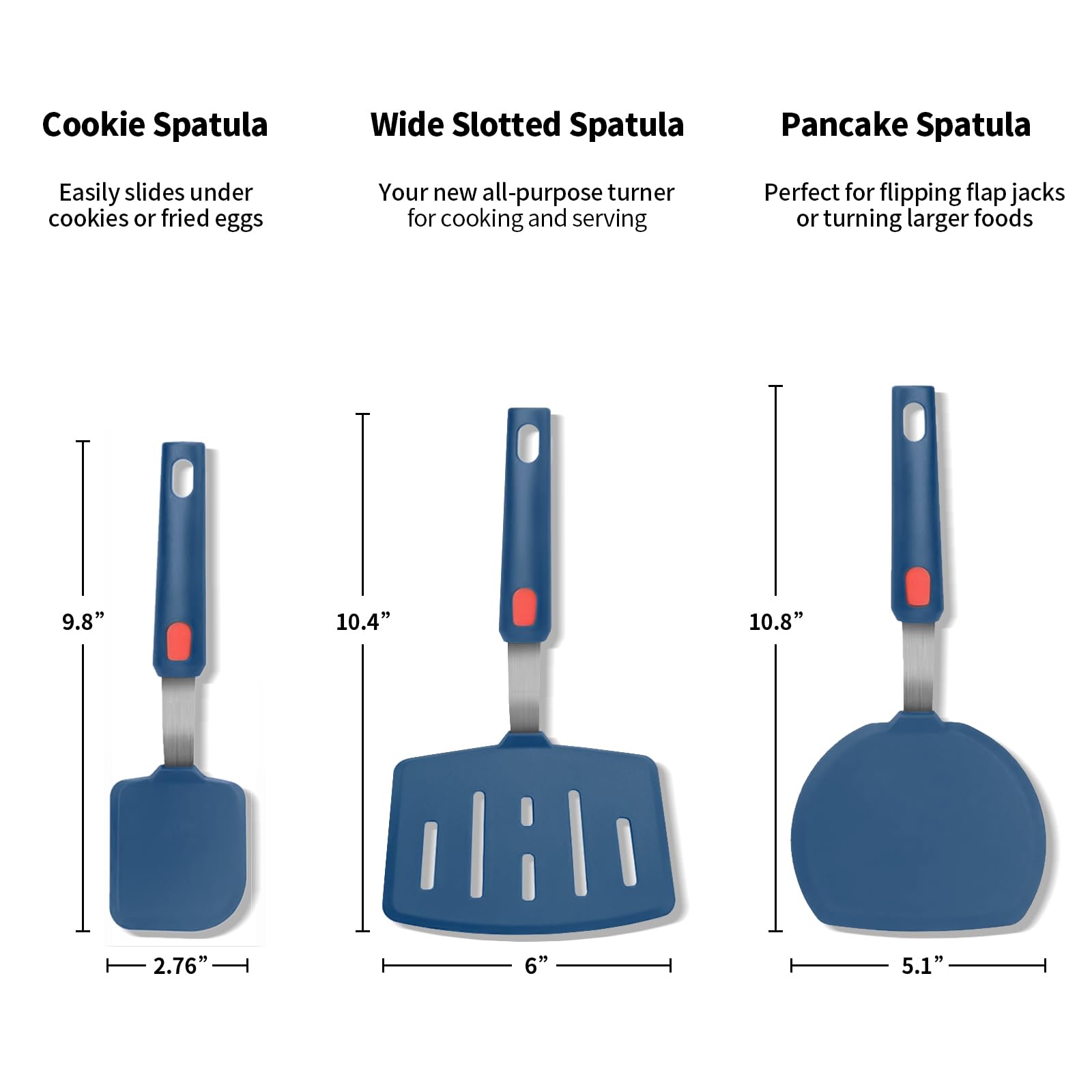 Contiup Set di 3 spatole in silicone, resistenti al calore, per pentole antiaderenti, spatole con bordi sottili senza cuciture per uova, pancake, pesce (blu azy