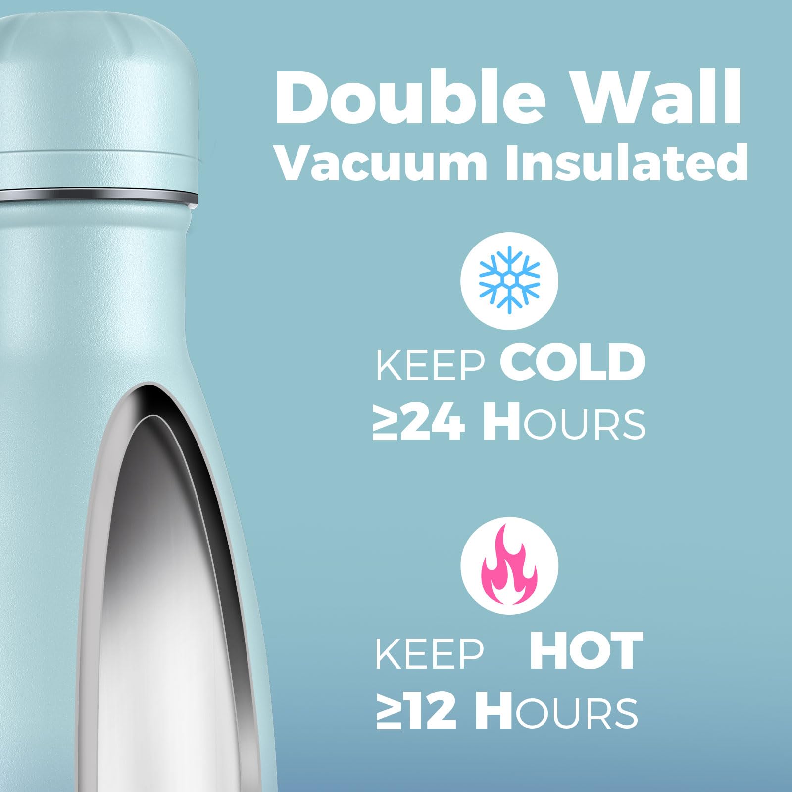 Volhoply 500ml Insulated Stainless Steel Water Bottle, Double Wall Vacuum Flask, Keeps Cold 24h & Hot 12h - Image 3