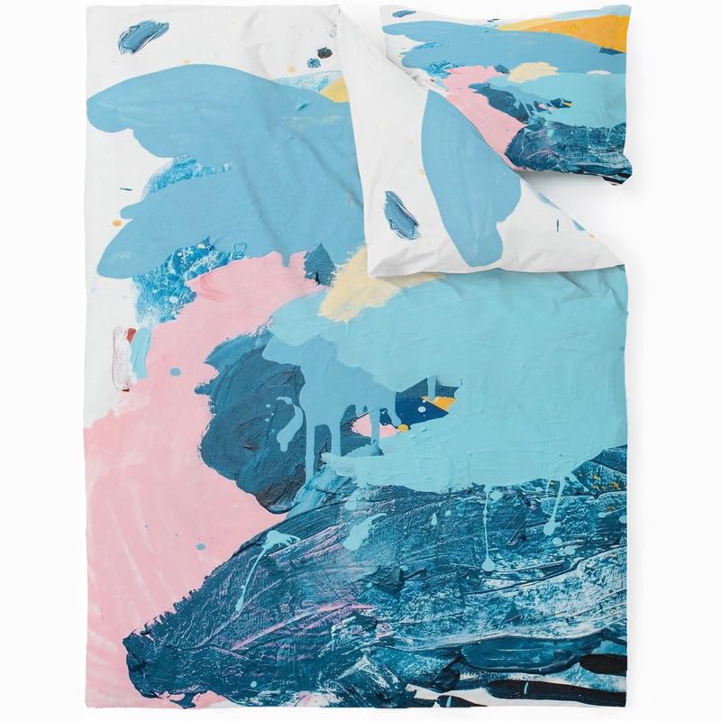Parure De Lit 220x240 Cm + 2 Taies 65x65 Cm - Microfibre Douce, Motif Abstrait Turquoise/Noir | Zippée, Sangles Intérieures | Pour Chambre 2 Personnes - 14