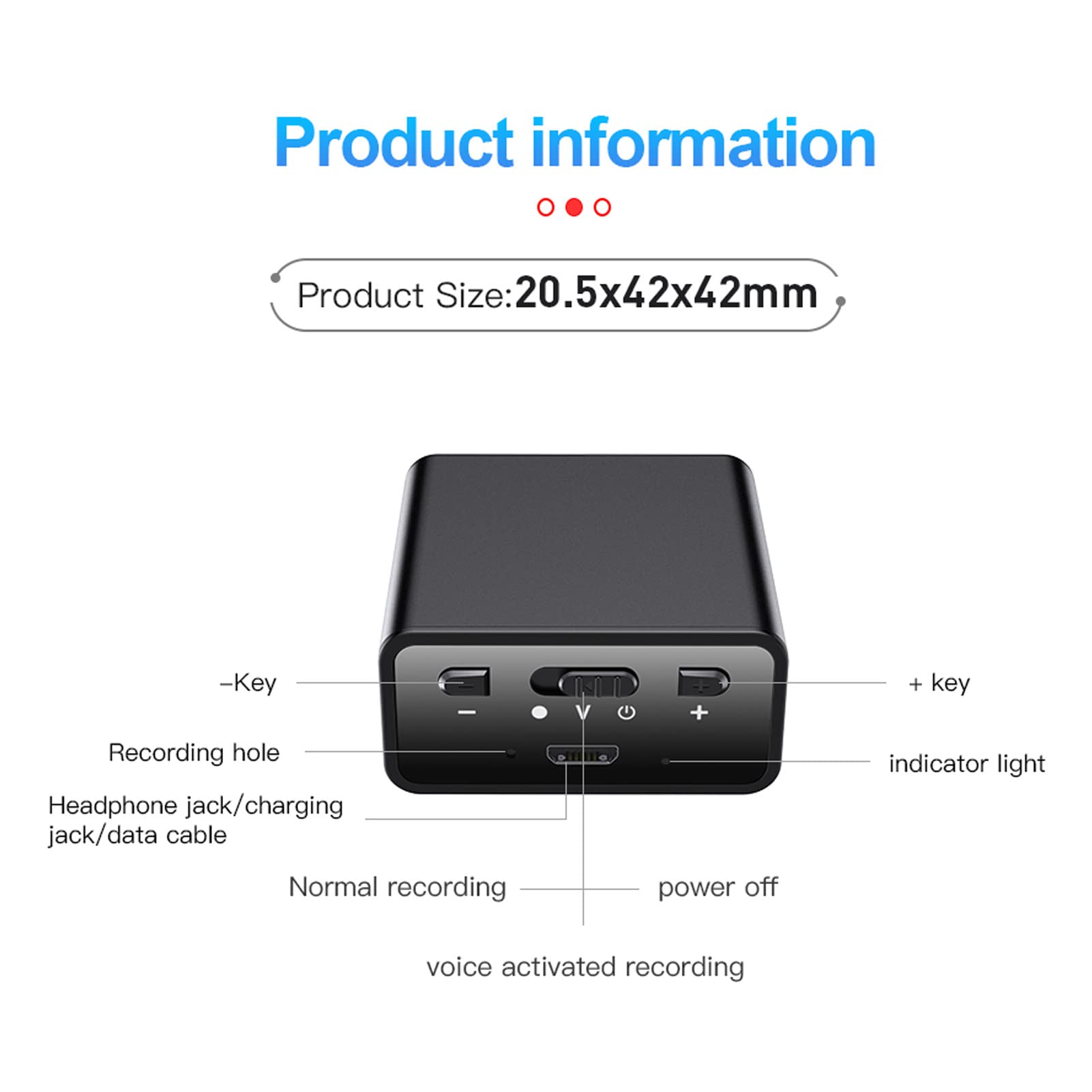 Grabadora Activada por Voz, Batería de Iones de Litio Incorporada de 1100 mAh, 2 Modos de Grabación, Mini Grabadora de Voz para Automóvil, Trabajo, Clase, Reuniones y Más, Mini Grabadora(8GB)