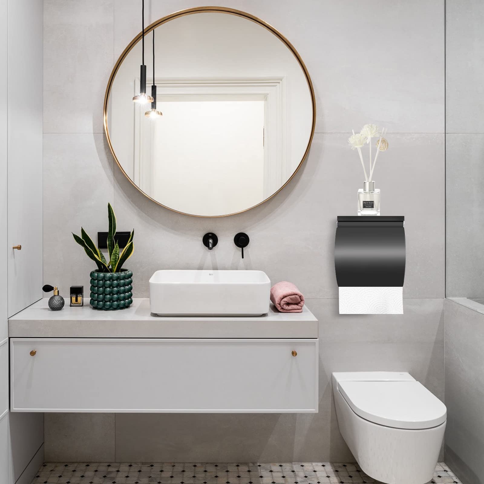 Toilet Paper Holder with Shelf, Wall Mount Toilet Paper Holder — Amazon image 3