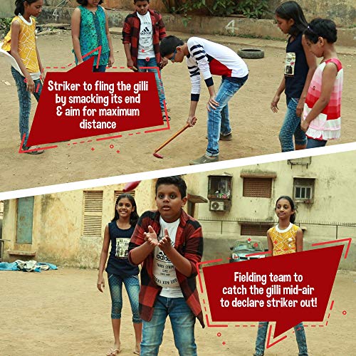 Image of Toiing Smacktoi aka Gilli Danda - Traditional Indian Outdoor Action Game for Kids Age 5 Years and Above Multicolor