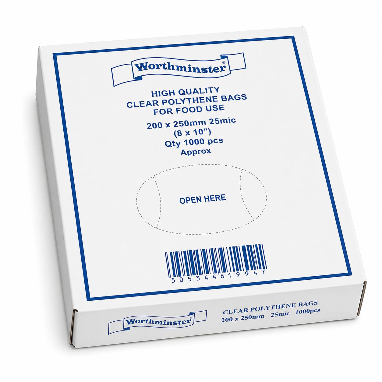 Sabco - Clear Food Grade Polythene Bags 1000 Pack, 25 Micron 100 Gauge Plastic Bags in Dispenser Box, Food Grade Storage Bags (8" x 10")