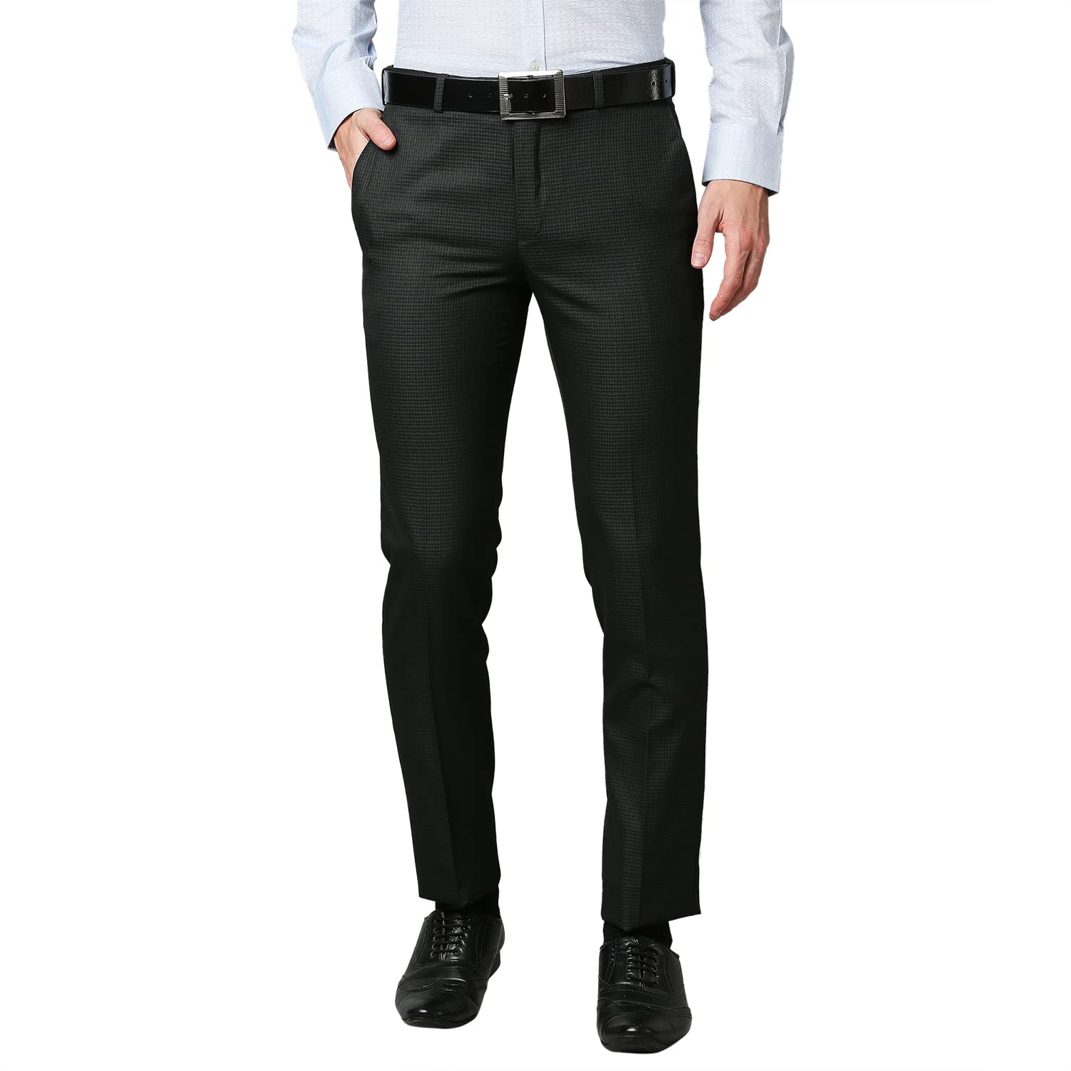 raymond Men's Polyviscose Blend Checks Pattern Slim Fit Flat Front Formal Trouser-picture-15