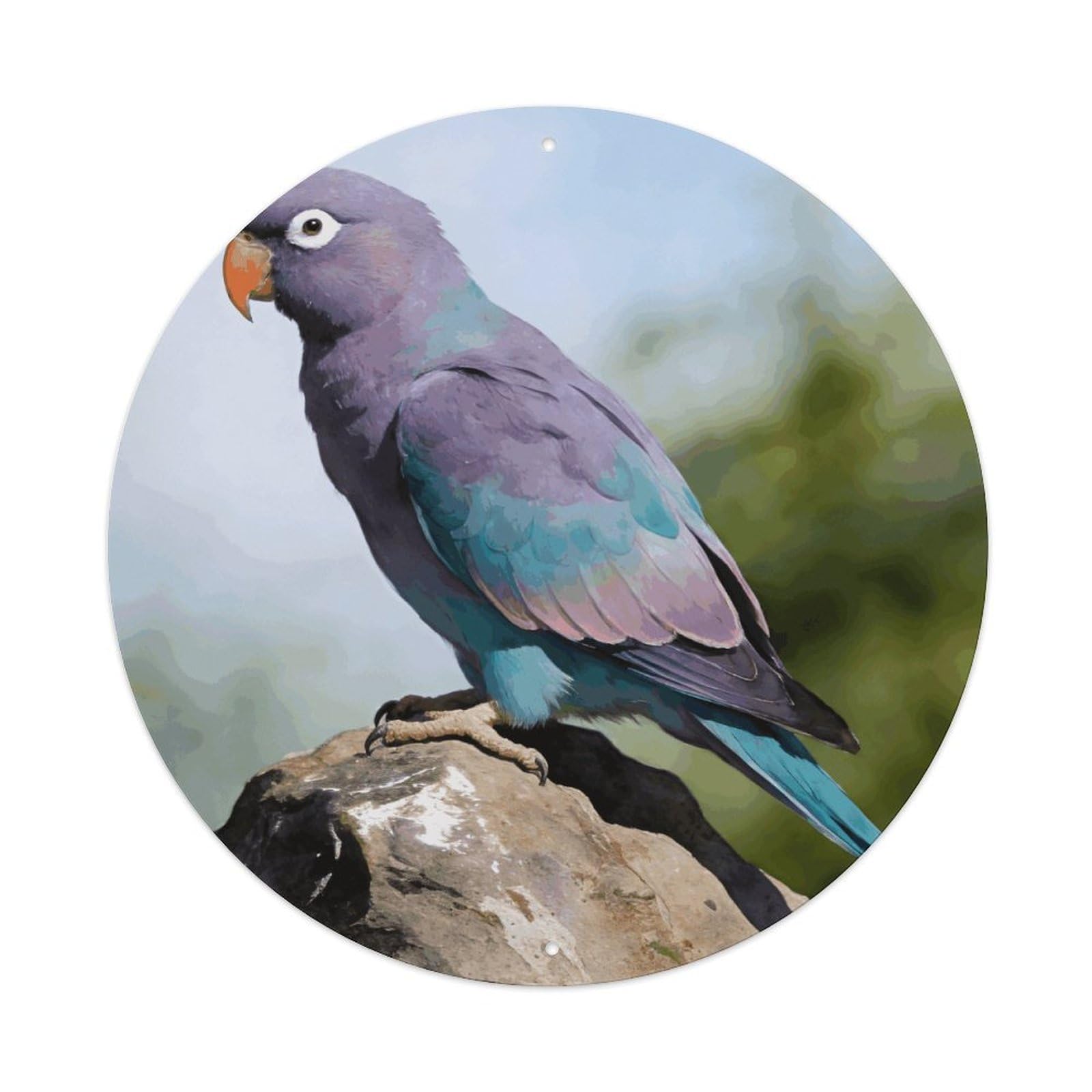 LZQPOEAS Parrot Round Aluminum Wall Art Sign, Metal Indoor Wall Decor with Holes, Durable Circular Aluminum Plaque for Home, Bar, Cafe, Living Room, And Office Decoration