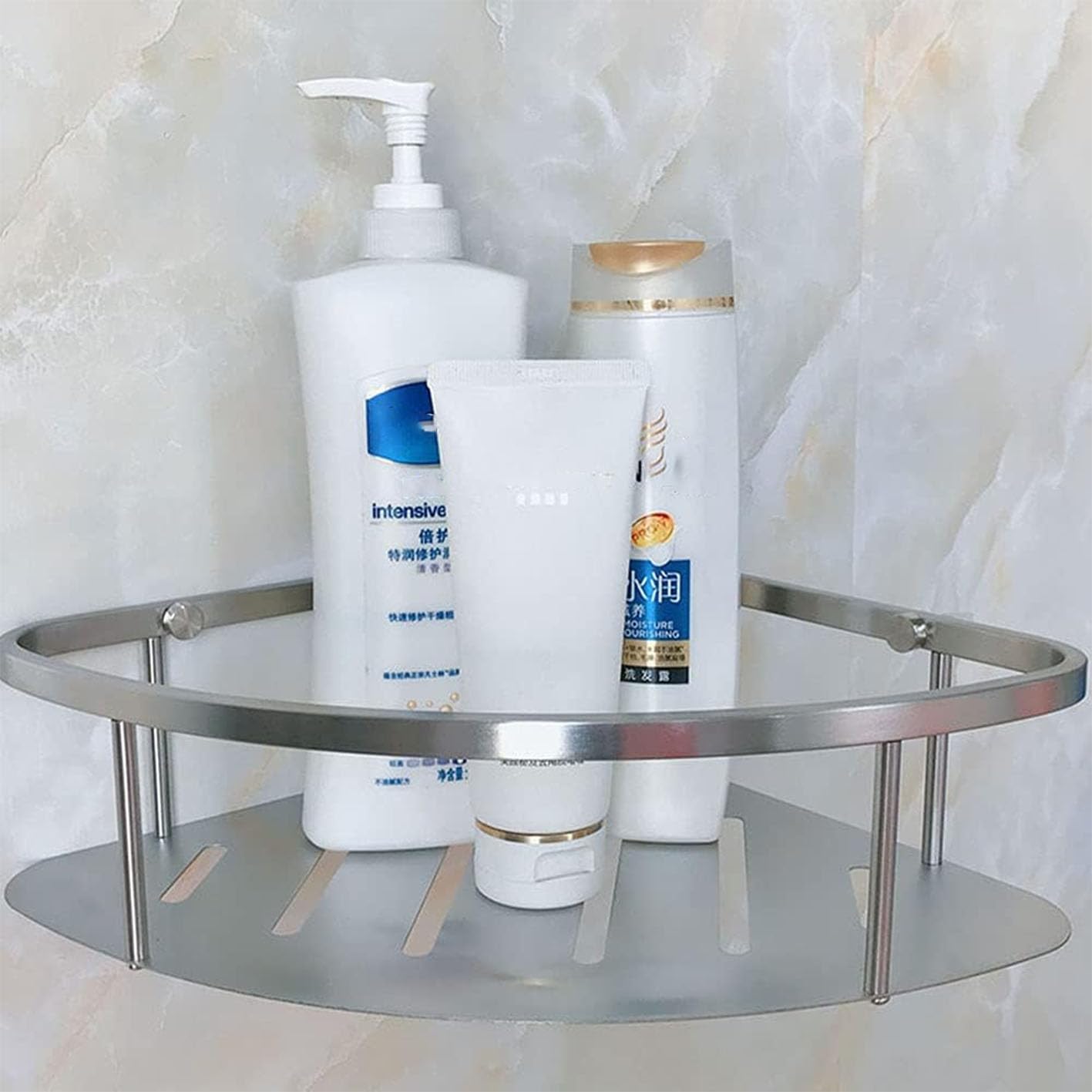 Estantería Baño Pared con Taladro Estantes Ducha Esquina Metalico Inox Modernos Cesta Bandeja Flotante Baño Repisas Organizador para Showergem Champú - 2 Piezas Acero Pulido