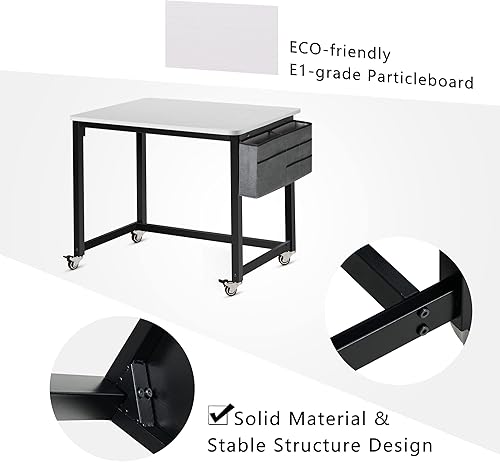 Miniatura 41 de AHB Escritorio para computadora con 4 ruedas lisas, escritorio móvil de estilo simple, mesa de estudio para oficina en casa, estación de trabajo