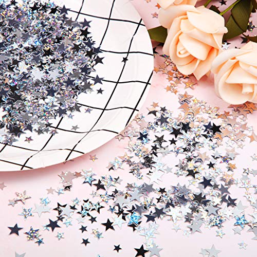 Image of Hestya Star Confetti Glitter Table Confetti Metallic Foil Stars for Christmas Party Wedding Festival Decorations(Silver Set,10mm and 6mm,60g)