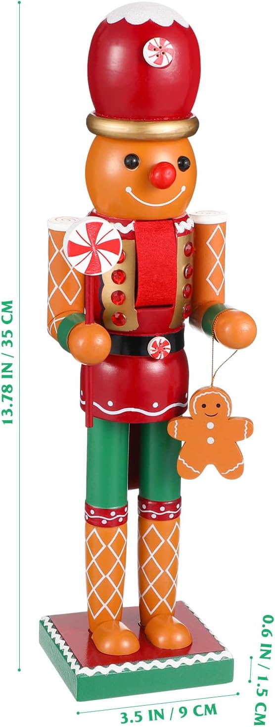 Christmas Gingerbread Nutcracker Figures, Cabilock Wooden Nutcracker Gingerbread 14 Inch Gingerbread Man Nutcracker Xmas Chef Nutcracker for Tabletop Christmas Holiday Home Party Decorations