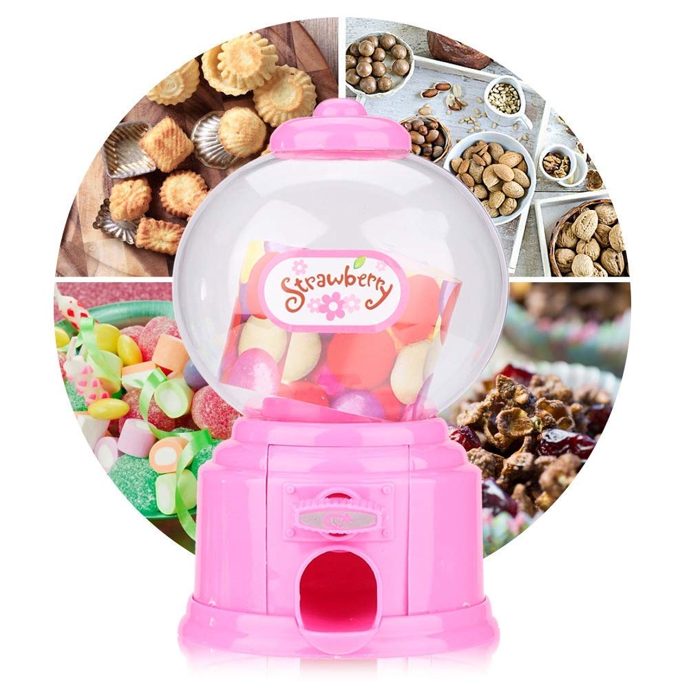 Cute Sweet Mini Candy Machine Kids Bubble Gumball Dispenser Toy Children Coin Bank Birthday Gift for Boys Girls (Pink)