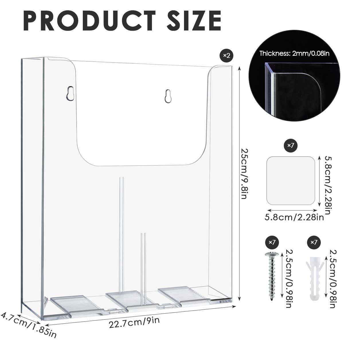 OTYMIOW Soporte para Folletos Pared Transparente 2PCS Soporte para Folletos A4 Soporte para Folletos A4 acrílico con 7 Tornillos Soporte Exhibición Folletos para Montaje Pared Soporte para Catálogos