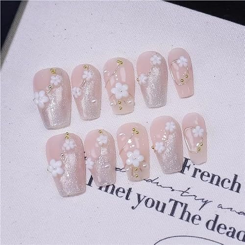 10枚入り ピンク フレンチハンドメイドネイル ショートフレンチハンドメイドネイル 女性と女の子向け ホワイトニングネイルステッカー つけ爪(474XS)