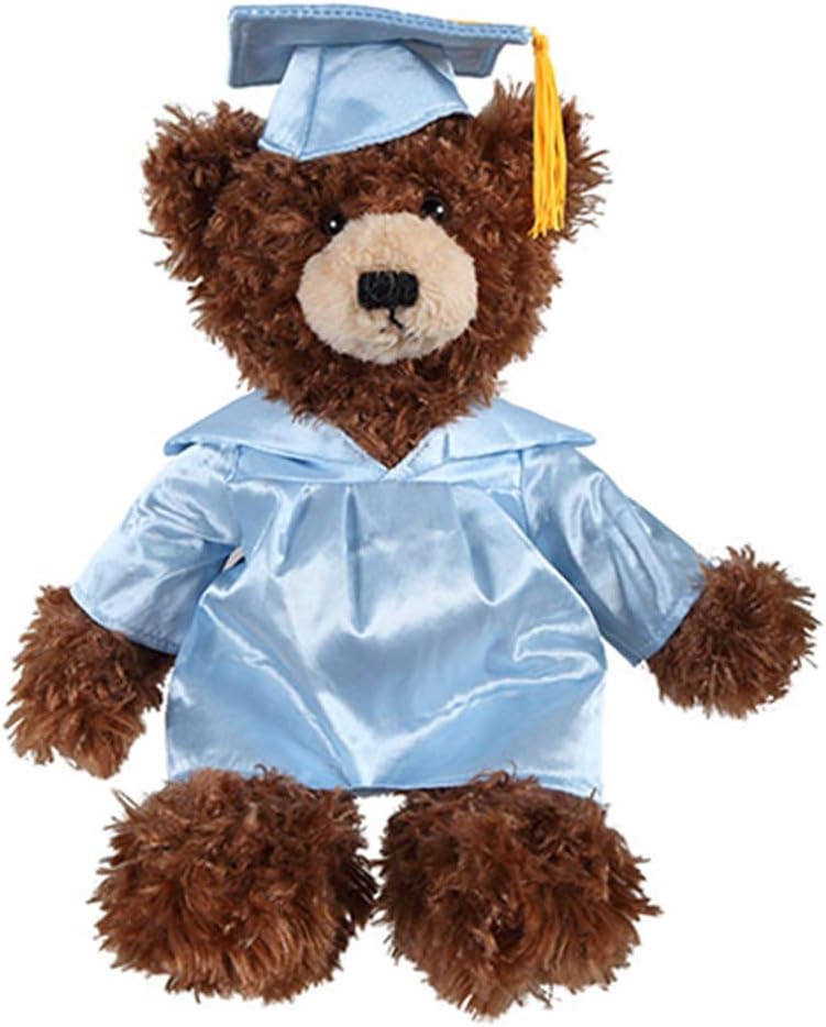 Plushland Chocolate Brandon Custom Plush Stuffed Animal Teddy Bear Toys for Graduation Day, Personalized Text, Name or School Logo on Gown, Best for Any Grad Kids 12 Inch (Chocolate-Baby Blue)