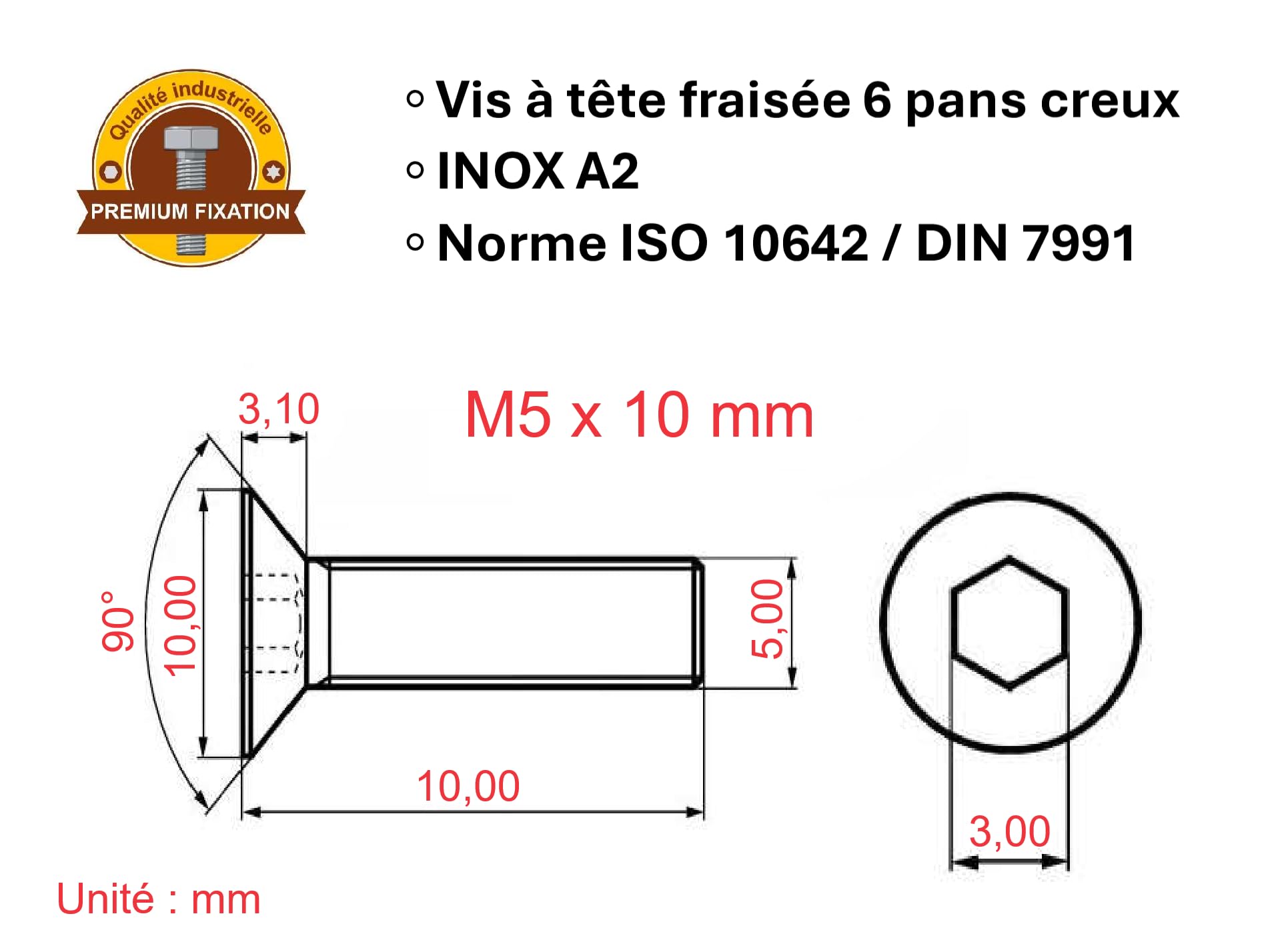Screws M5 x 10 mm, countersunk head, BTR made of A2 stainless steel - Image 3