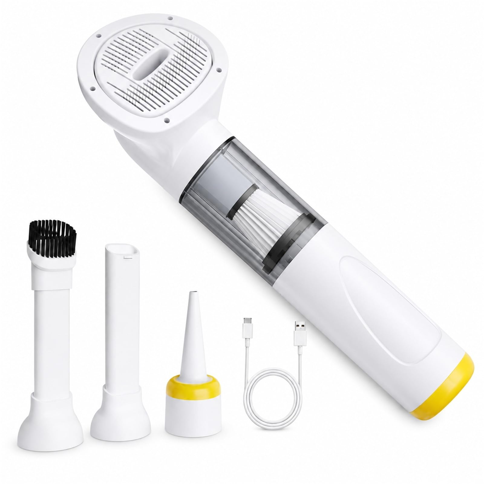 Cordless Dog Grooming Vacuum, 3-in-1 Pet Hair With 4200Pa Suction, Handheld Rechargeable Pet Vacuum Cleaner With Comb And Blow Dryer, White For Cats Dogs Shedding Hair(Yellow)