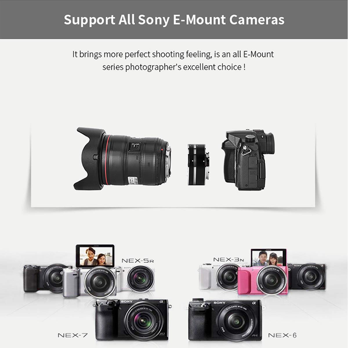 Commlite cm-MET-E Tubo di prolunga macro automatico 10 mm 16 mm per E-mount fotocamera supporto in lega di alluminio autofocus esposizione TTL