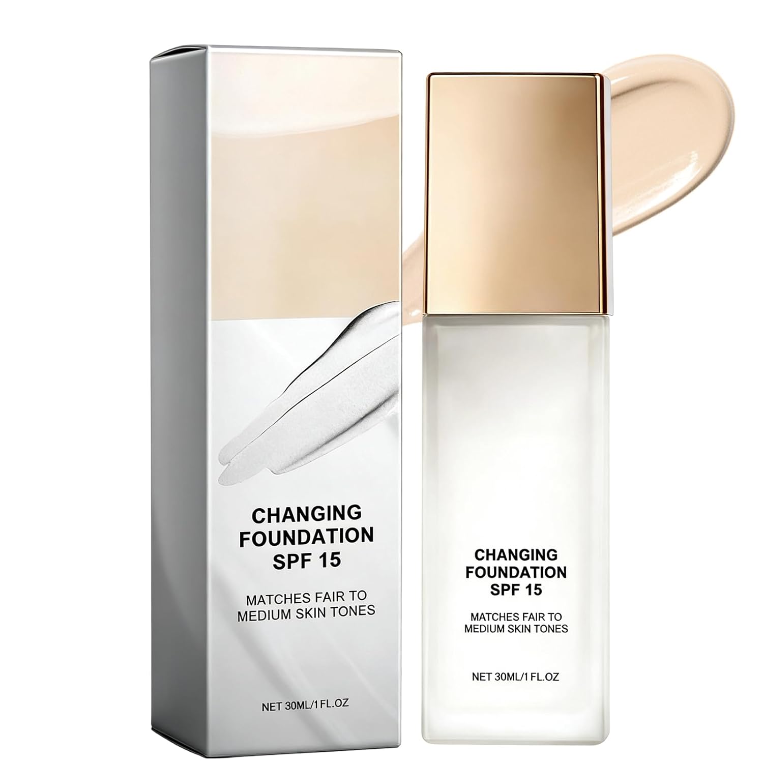 Color Changing Foundation for Mature Skin SPF 15 - Full Coverage Concealer Medium Spectrum Foundation Makeup Cream Tone