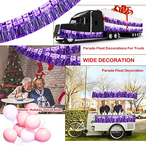 Image of 4 Pack Iridescent Fringe Float Curtain, Metallic Foil Fringe Garland Wall Hanging Drapes Tassel Foil Float for Parade Float Trailer, Birthday Holiday Outdoor /Indoor Party Decoration (Purple)