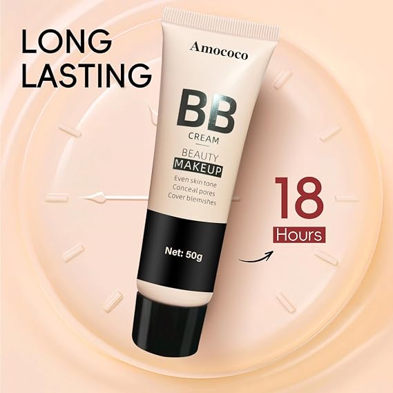 2 Pack BB Cream with Makeup Puffs Flawless Coverage Liquid Foundation for Matte Finish Oil Control Long Lasting Face Makeup Base Daily Beauty Cream for Oily and Combination Skin 360#, 50g*2