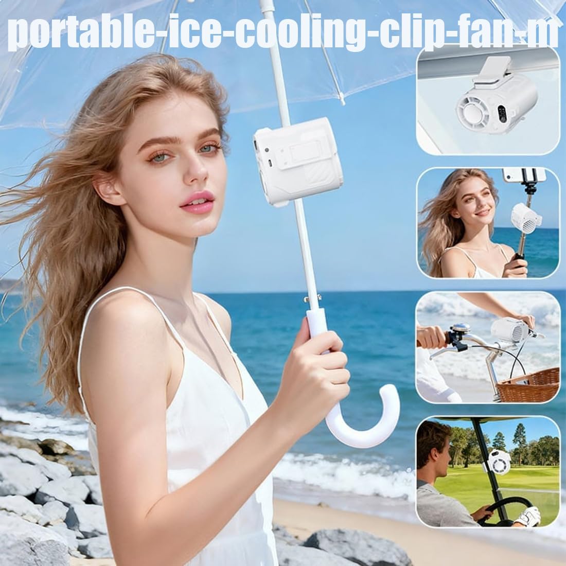 Ventilatore portatile con clip di raffreddamento per ghiaccio con batteria da 6000 mAh, ventilatore USB ricaricabile con display LED, piccolo e forte flusso d'aria, per passeggino, campeggio, ufficio