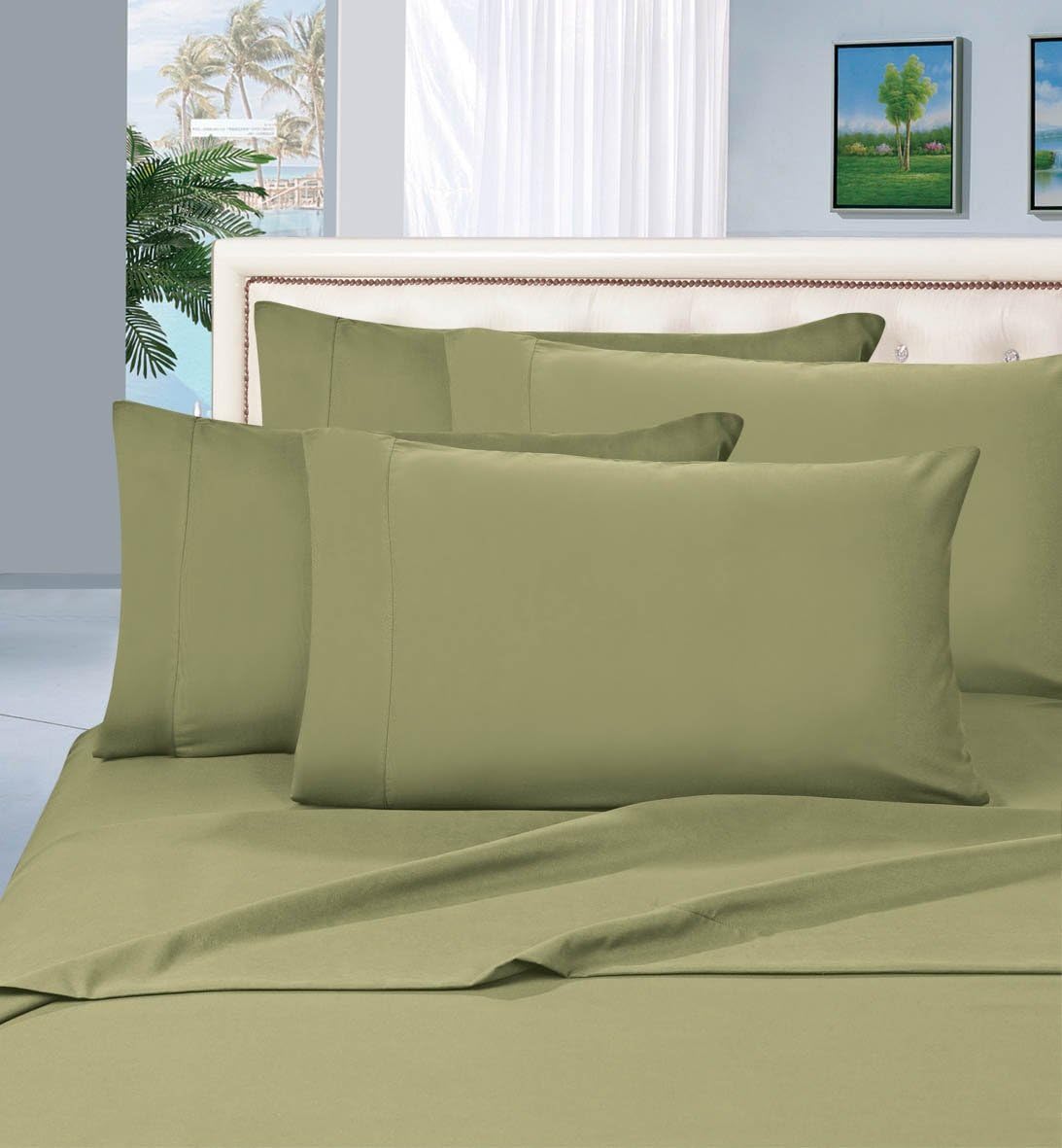 CELINE LINEN Luxurious Bed Sheets Set on Amazon 1500 Premier Wrinkle,Fade and Stain Resistant 4-Piece Bed Sheet Set, Deep Pocket, California King Sage
