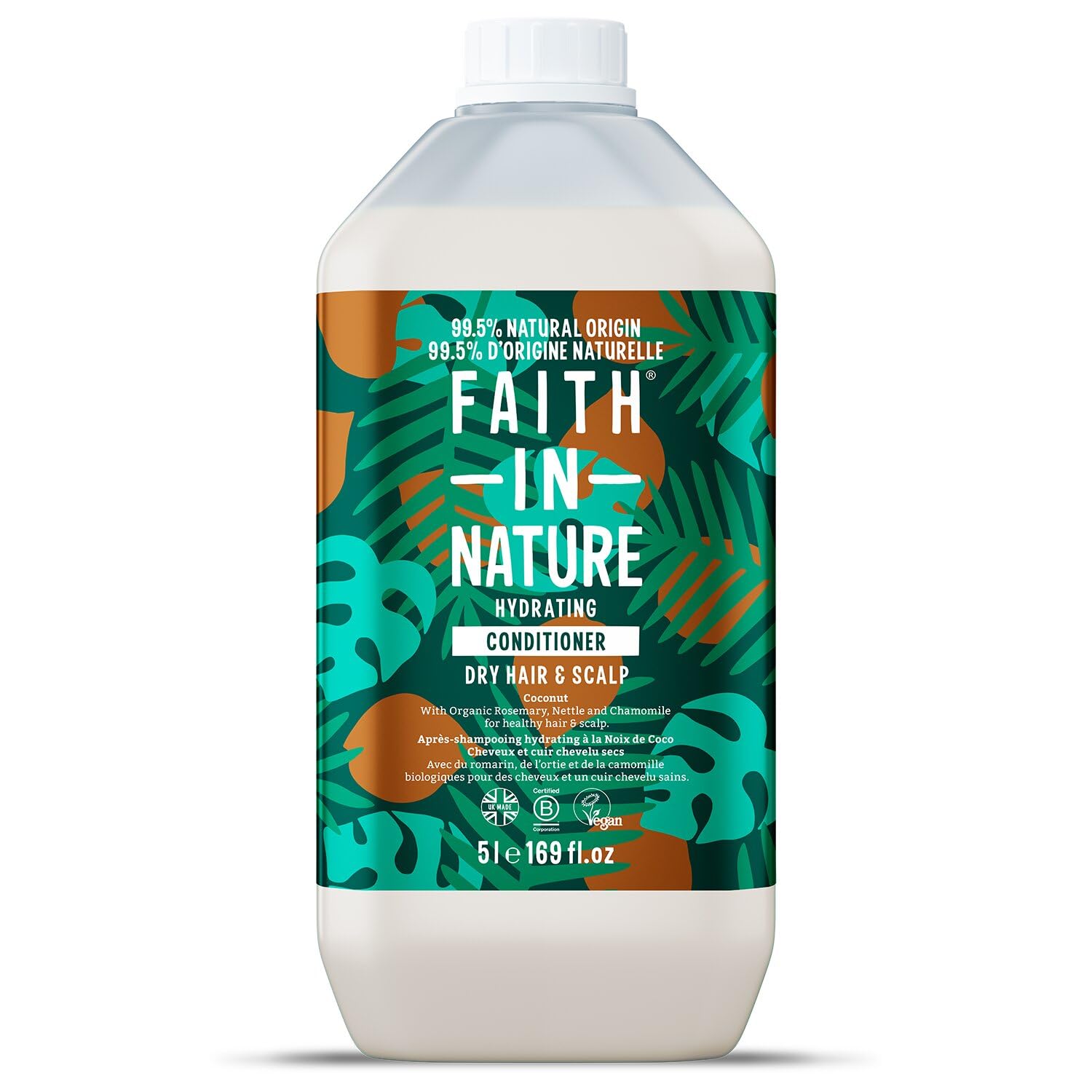 Faith In Nature Bio Kokosnuss Conditioner, Feuchtigkeitsspendend für trockenes Haar & trockene Kopfhaut, Vegan und tierversuchsfrei, Ohne SLS, Silikone oder Parabene, 5 L Nachfüllpack