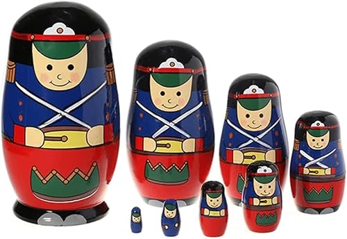 Miniatura 2 de OLOTU 8 piezas de muñecas de anidación rusas pintadas a mano soldados hechos a mano apilables de madera anidados juego tradicional Matryoshka para