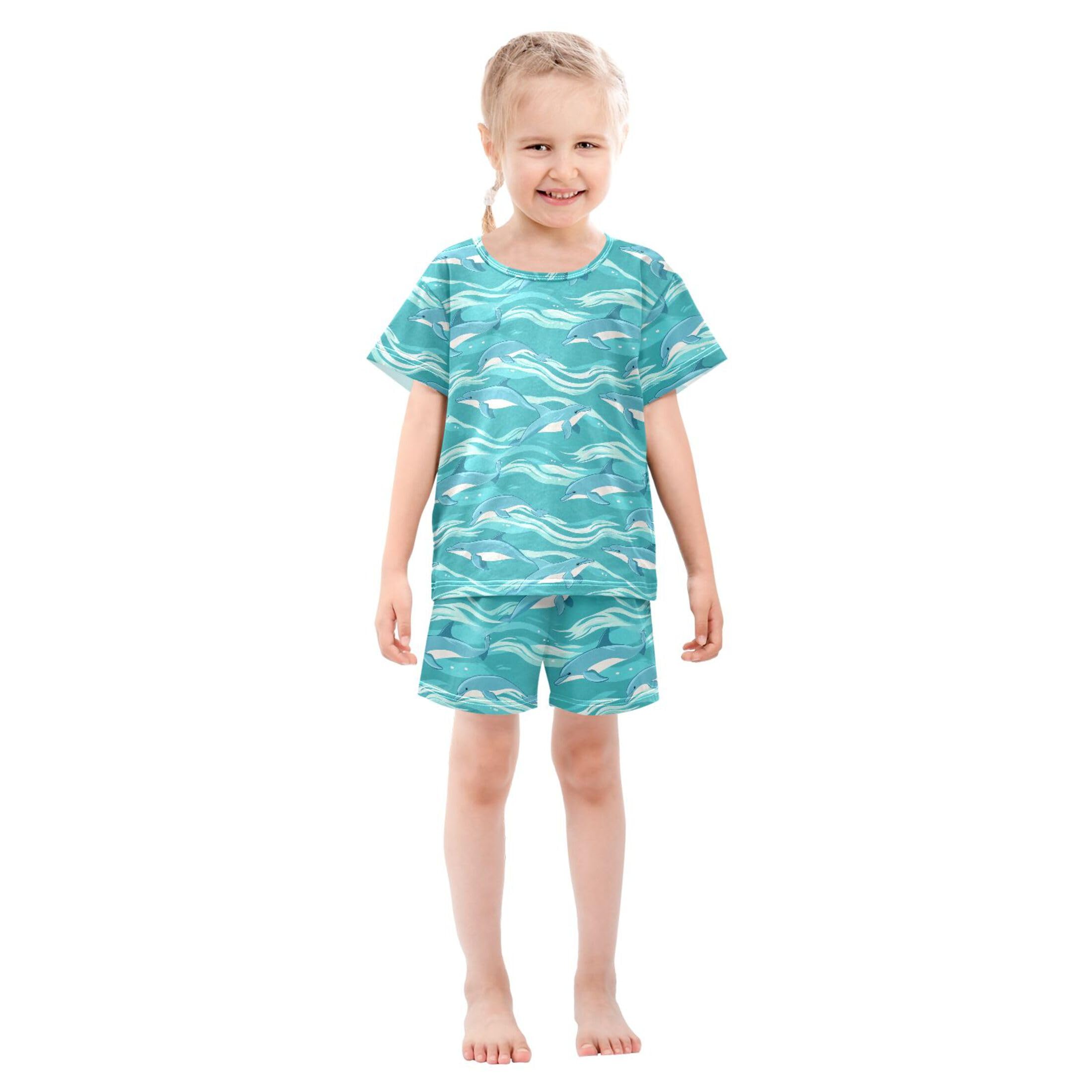 UMIRIKO Dolphins Wave Summer Short Sleeve Pajamas Sleepwear PJ Set B0403805