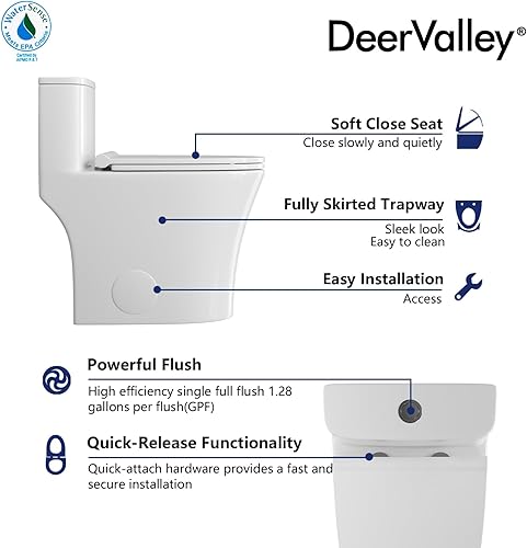 Miniatura 9 de DeerValley - Inodoro compacto de una pieza, inodoro pequeño para baño con asiento de silla cómodo y ancho, inodoros modernos de gran alcance de