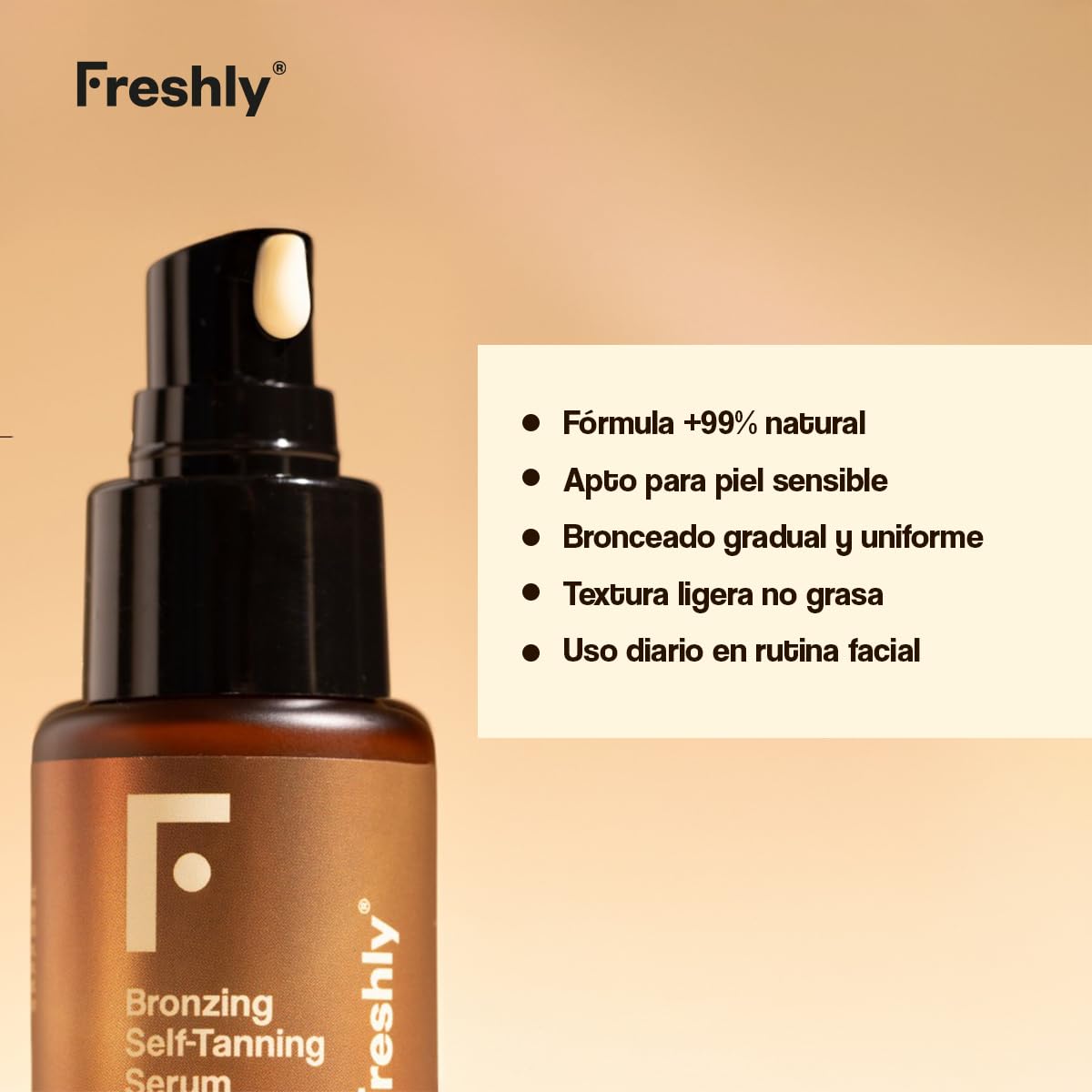 Freshly Cosmetics | Bronzing Self-Tanning Serum | Autobronceador Facial Natural | 30 ml | Sérum Facial para Bronceado Gradual y Uniforme