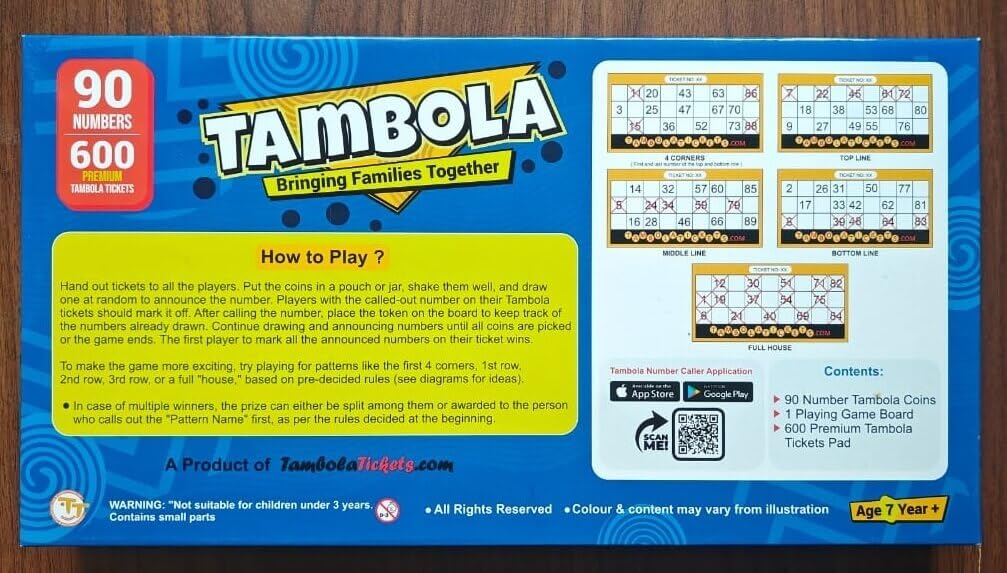 TambolaTickets.com -Housie, Lotto, Tambola Party Game Set Bringing Families Together for Kids, Kitty,Parties, Events, Carnivals (1 Board, 90 Numbers, 600 Tambola Tickets - 1Pad with Gift Box) 1